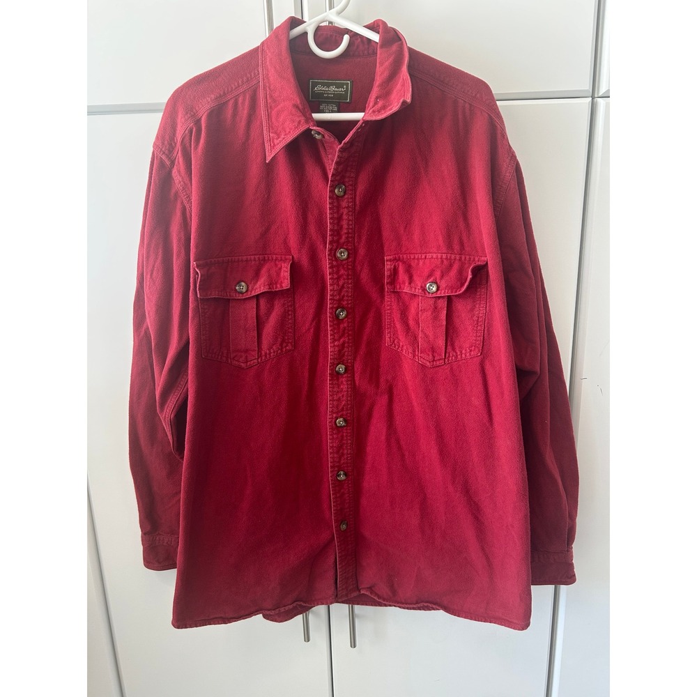 Eddie Bauer Mens Large Tall Red Cotton Flannel Long Sleeve Button Down Shirt LT